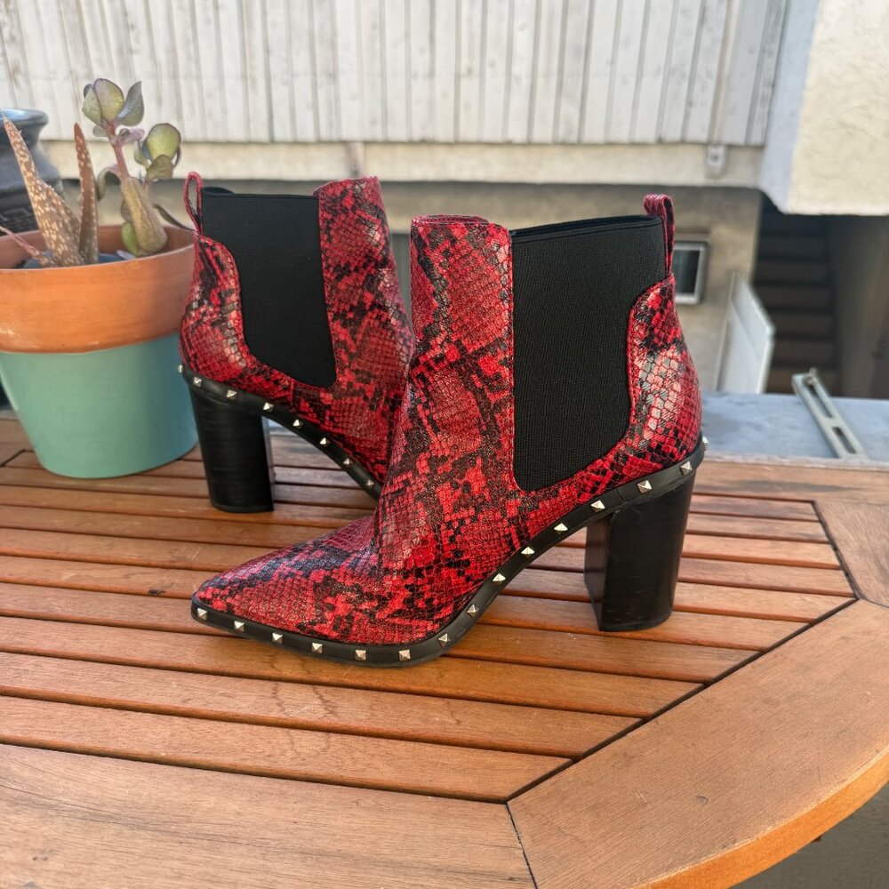 Charles David Red Snake Print Ankle Boots Size 6.5